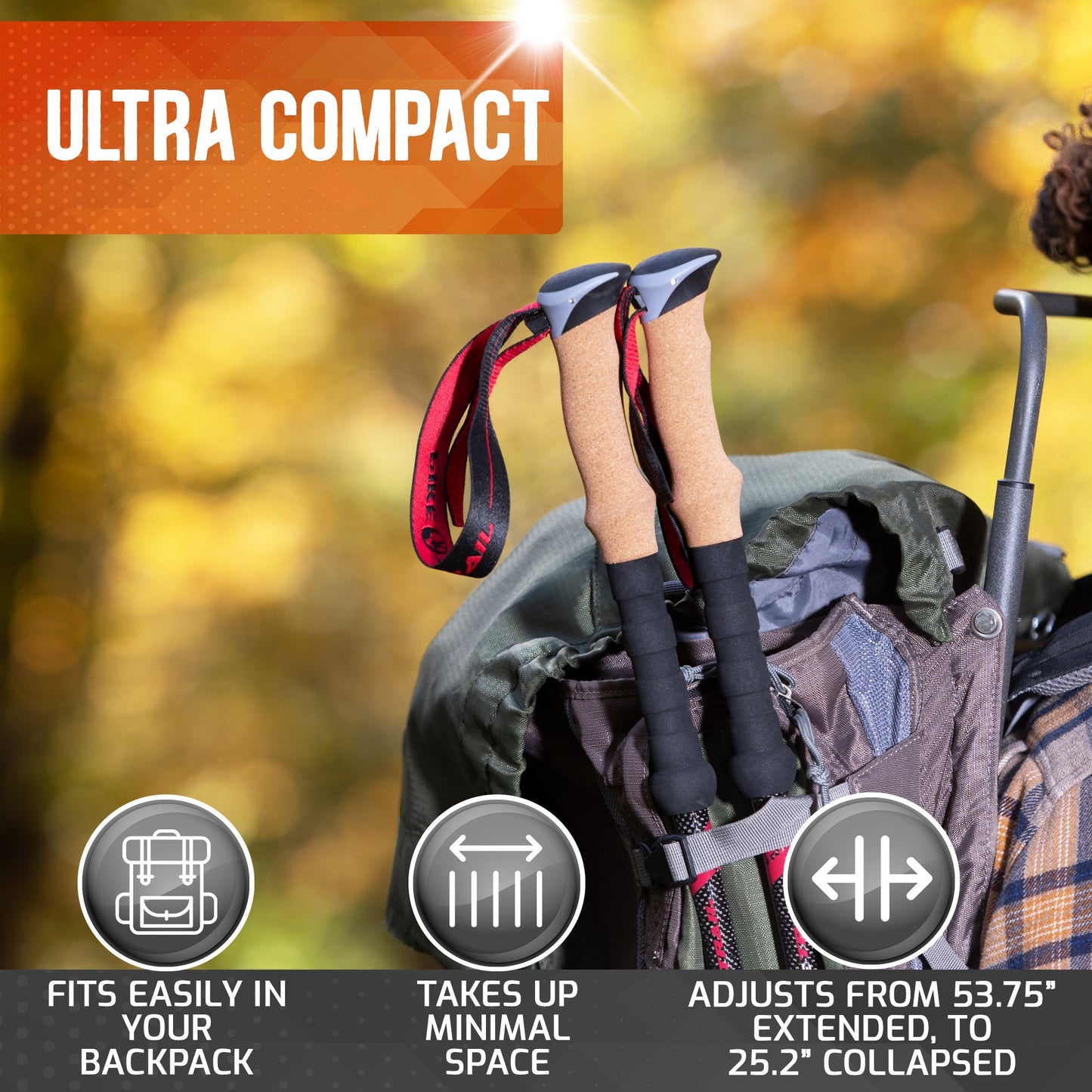 Pike Trail Carbon Fiber Trekking Poles | 7.4 oz | 24–54" Adjustable | Cork + EVA Grip