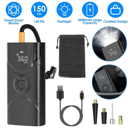 LJG Portable Wireless Car Tire Inflator 6000mAh 150 PSI LED