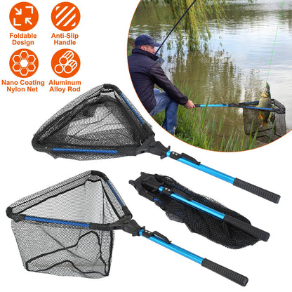 Foldable Fishing Net | Aluminum Handle | Nano-Coated Mesh | Freshwater & Saltwater | Black