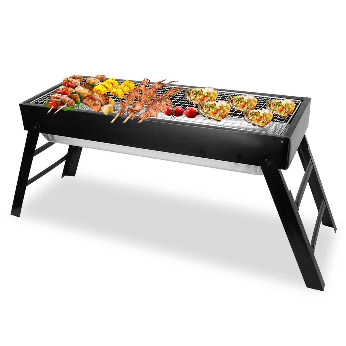 Foldable Charcoal BBQ Grill – Stainless Steel Grate, Pull-Out Charcoal Drawer | Portable Tabletop Grill for Camping & Picnics