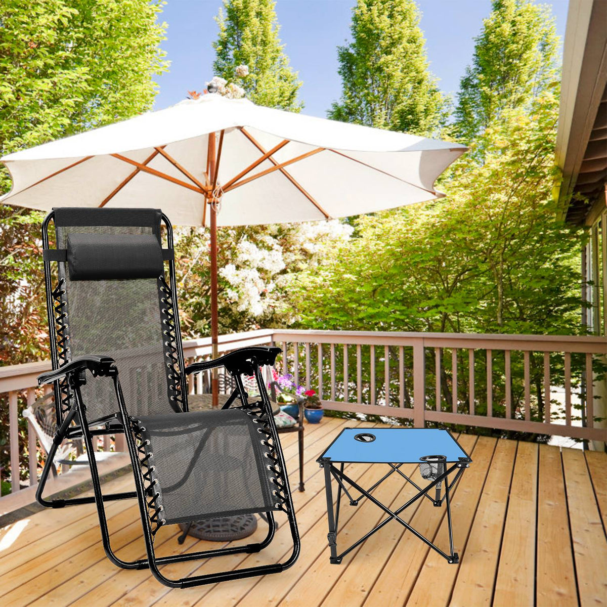 LakeForest Folding Camping Table with 2 Cup Holders – 600D Oxford, 44 lb Capacity | 18.5"x18.5" | 2.2 lbs | 1-Pc & 2-Pc Sets