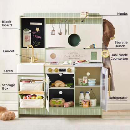 Tiny Land BistroSwitch 2-in-1 Play Kitchen & Bistro with 23 Accessories