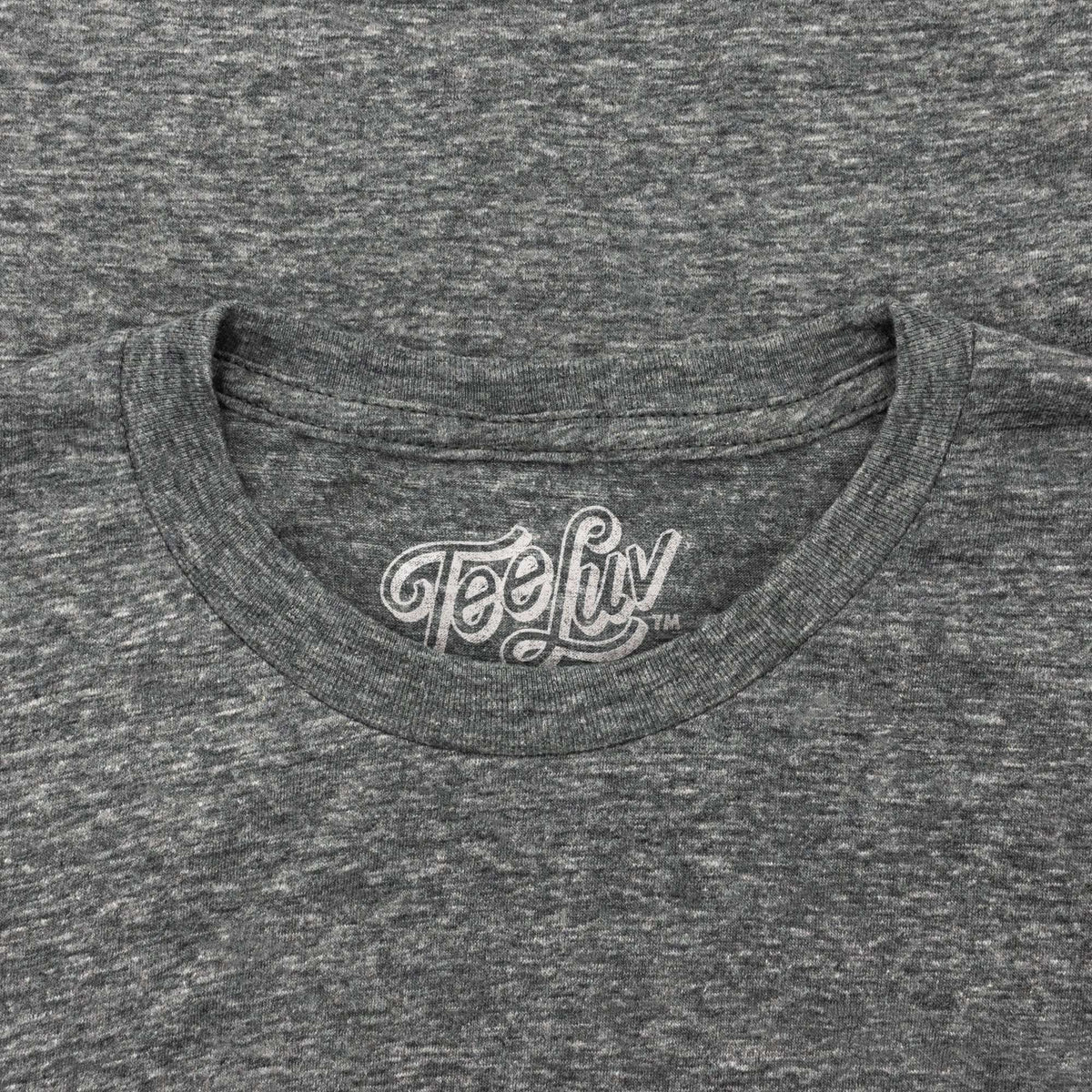 Graphite heather crew-neck T-shirt with TeeLuv logo at collar