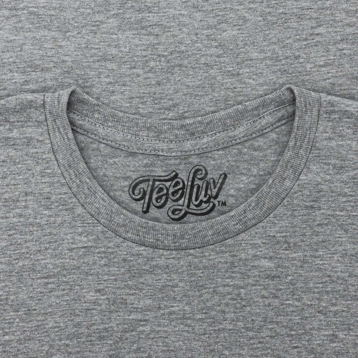 Gray crewneck T-shirt with TeeLuv logo at the neckline