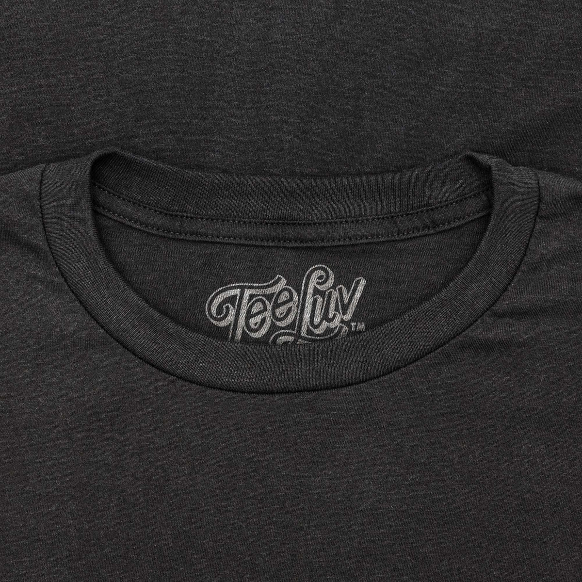Black crew-neck T-shirt with Tee Luv logo at the collar