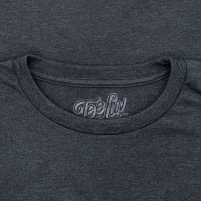 Dark heather T-shirt with TeeLuv logo at crew neck