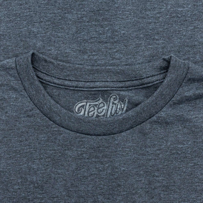 Indigo heather crewneck tee with 'TeeLuv' label on the neckline