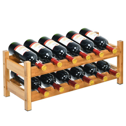 2-Tier Bamboo Wine Rack for 12 Bottles with Horizontal Storage