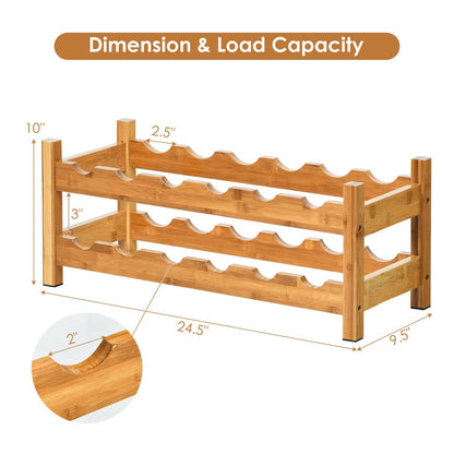 2-Tier Bamboo Wine Rack for 12 Bottles with Horizontal Storage