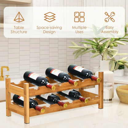 2-Tier Bamboo Wine Rack for 12 Bottles with Horizontal Storage
