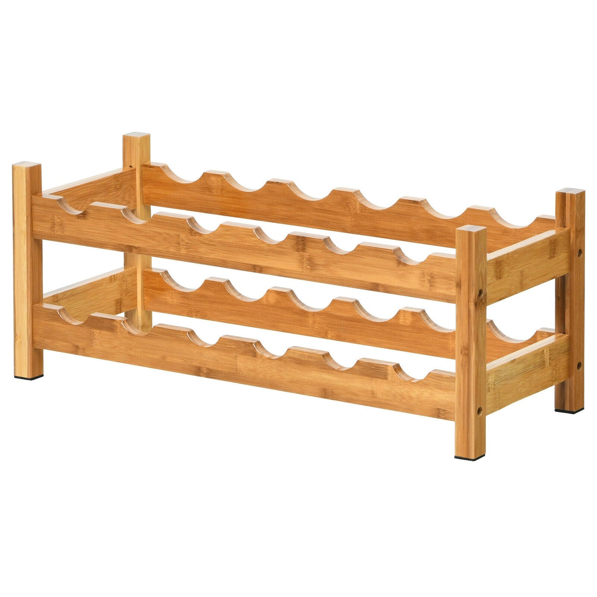 2-Tier Bamboo Wine Rack for 12 Bottles with Horizontal Storage