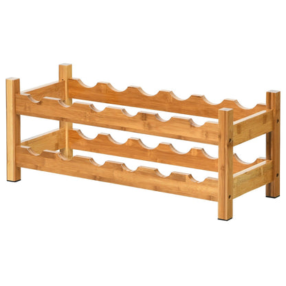 2-Tier Bamboo Wine Rack for 12 Bottles with Horizontal Storage
