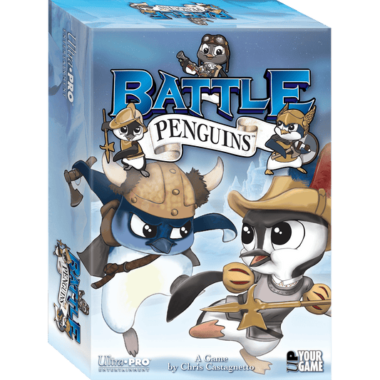 Battle Penguins strategic card game box with penguin characters on front
