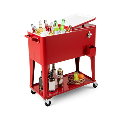 Portable Patio Cooler | 80 Qt | 48-Hour Cold Retention | Wheels, Shelf & Bottle Opener | Gray or Red