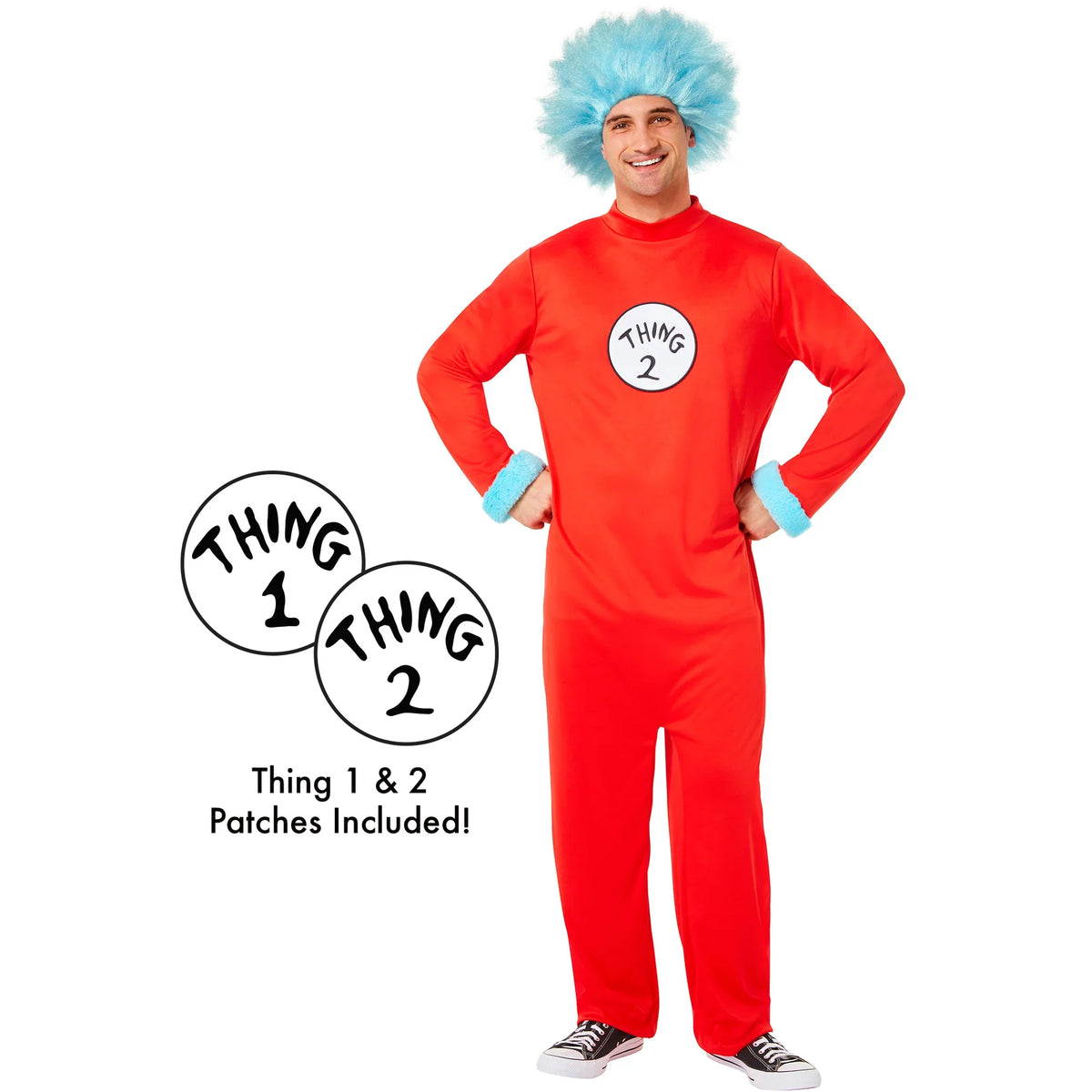 Dr. Seuss Thing 1 & Thing 2 Adult Jumpsuit Costume with Patches