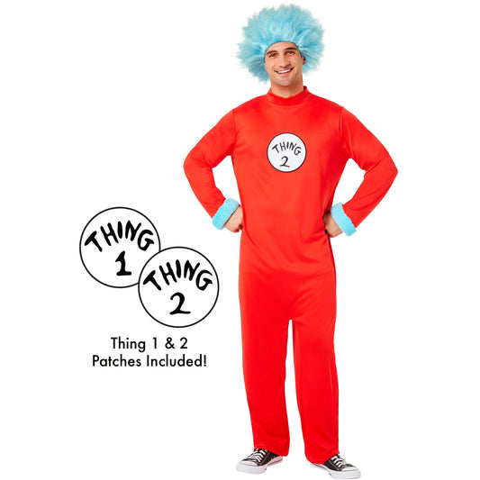 Dr. Seuss Thing 1 & Thing 2 Adult Jumpsuit Costume with Patches