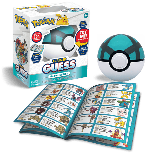 Pokémon Trainer Guess Unova Edition game set with guessing ball and guide