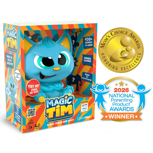 Magic Tim animal guessing game box with gold award and 2026 winner badge