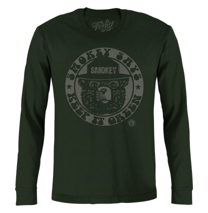Smokey Bear "Keep It Green" Long Sleeve T-Shirt | Forest Green