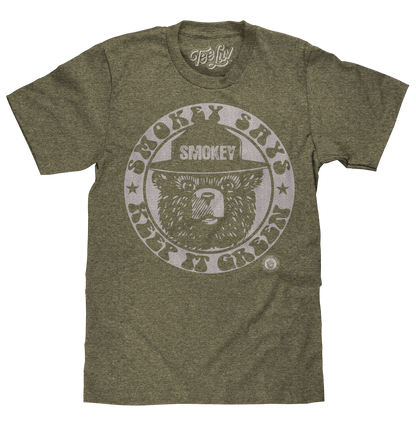 Smokey Bear "Keep It Green" T-Shirt | Licensed Mascot Graphic | Forest Green Heather
