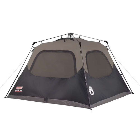 Black instant setup cabin tent with two large mesh windows and zipper door