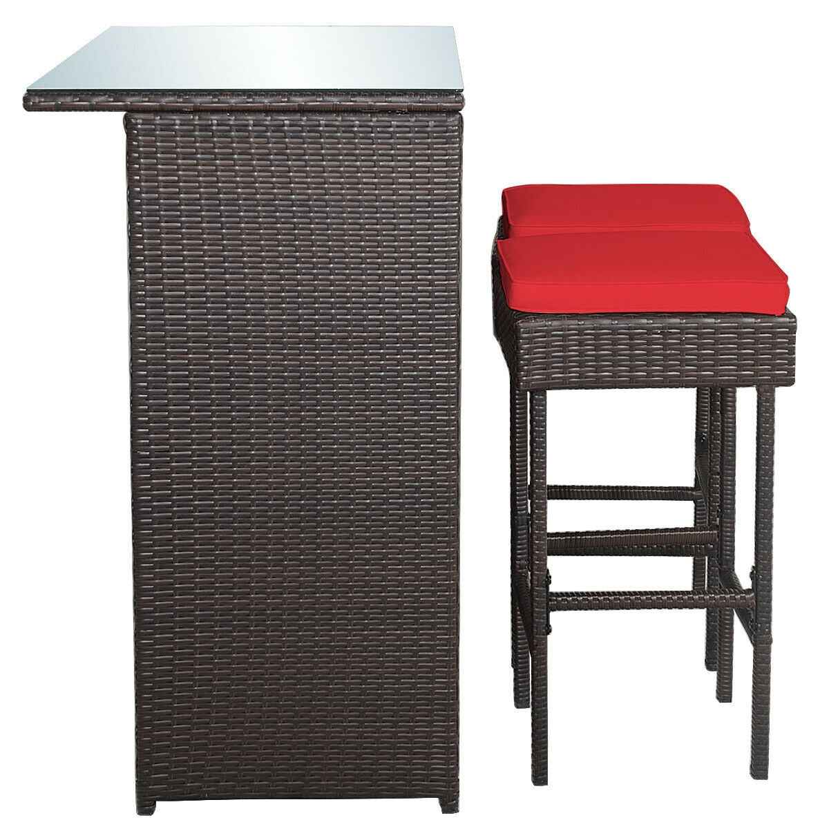 3-Piece Patio Rattan Wicker Bar Table & Stools Dining Set