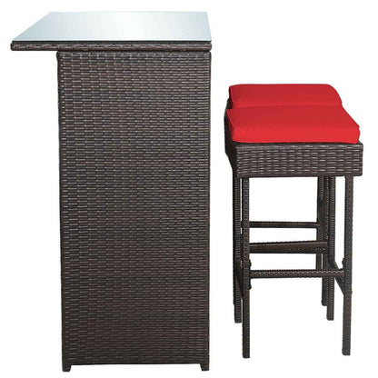 3-Piece Patio Rattan Wicker Bar Table & Stools Dining Set