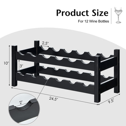 2-Tier Bamboo Wine Rack for 12 Bottles with Horizontal Storage