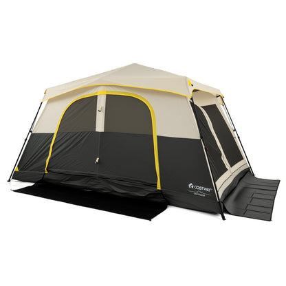 10-Person Instant Cabin Tent | 60-Second Setup | 13’×9’ | Rainfly | 2-Room Divider | Coffee or Beige