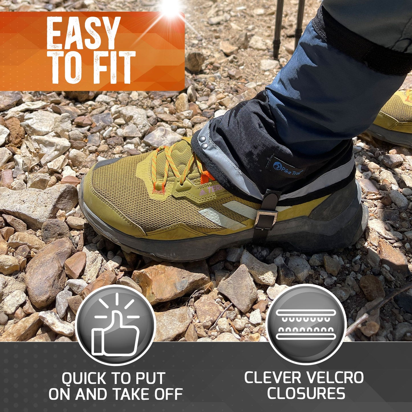 Pike Trail Mid Length Gaiters | 100% Waterproof | Rip-Stop Nylon | S/M Adjustable Fit