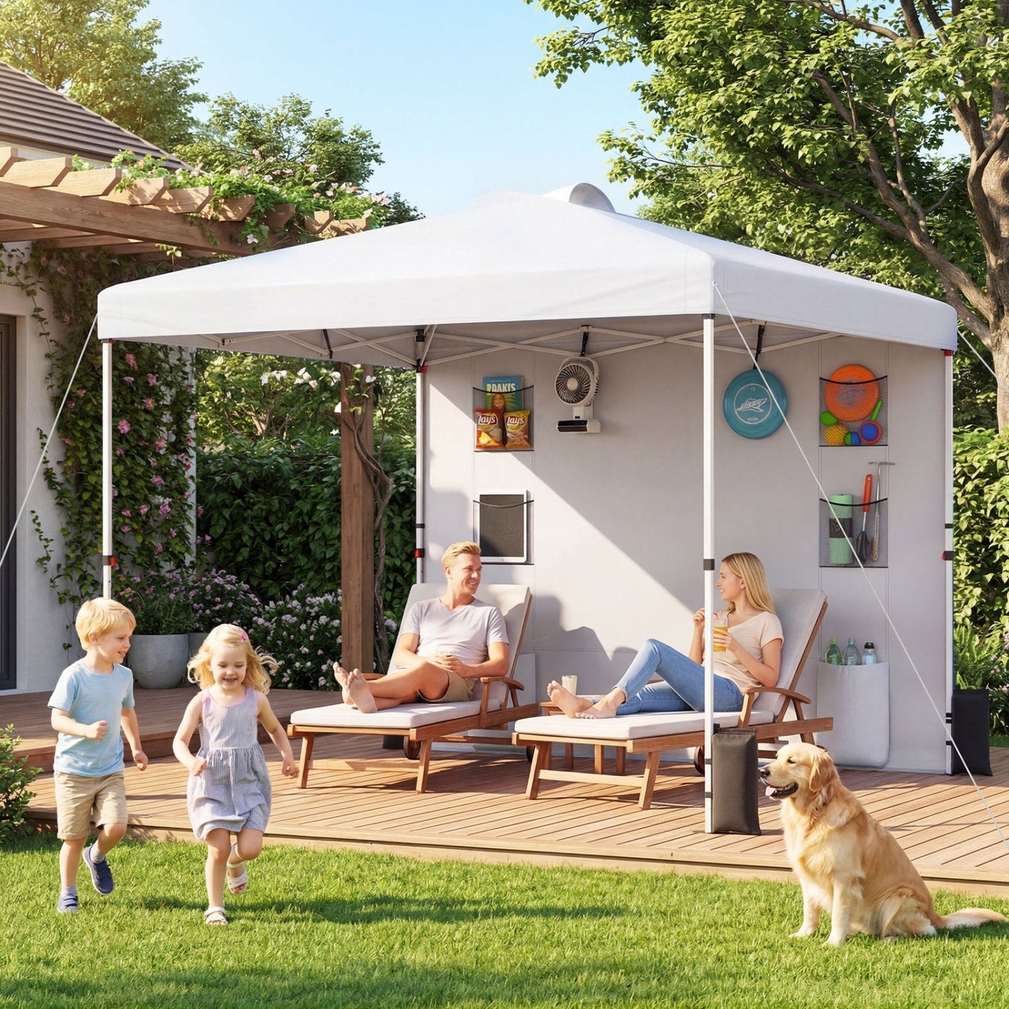 10×10 FT Pop-Up Canopy Tent | Sidewall | 3-Level Height | Silver-Coated Top | Gray, White or Blue