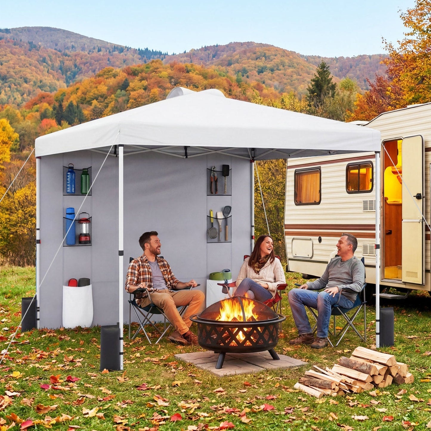 10×10 FT Pop-Up Canopy Tent | Sidewall | 3-Level Height | Silver-Coated Top | Gray, White or Blue