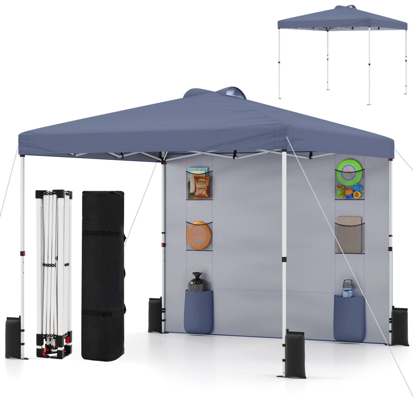10×10 FT Pop-Up Canopy Tent | Sidewall | 3-Level Height | Silver-Coated Top | Gray, White or Blue