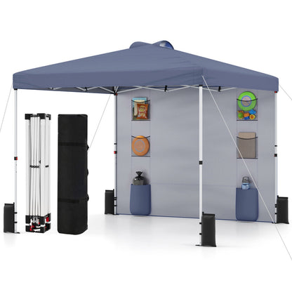 10×10 FT Pop-Up Canopy Tent | Sidewall | 3-Level Height | Silver-Coated Top | Gray, White or Blue