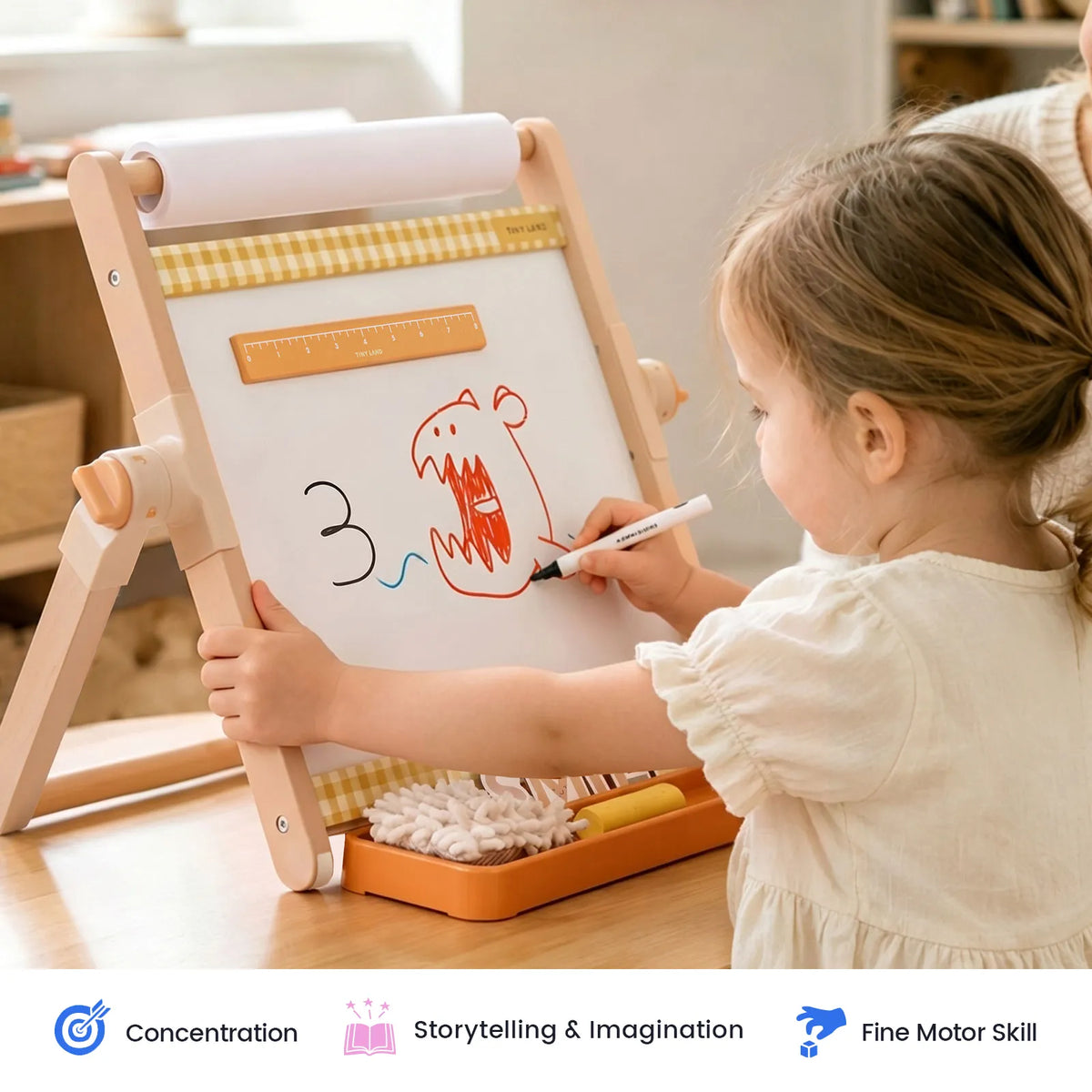 Tiny Land® Double-Sided Magnetic Tabletop Easel | Pink, Oatmeal or Green