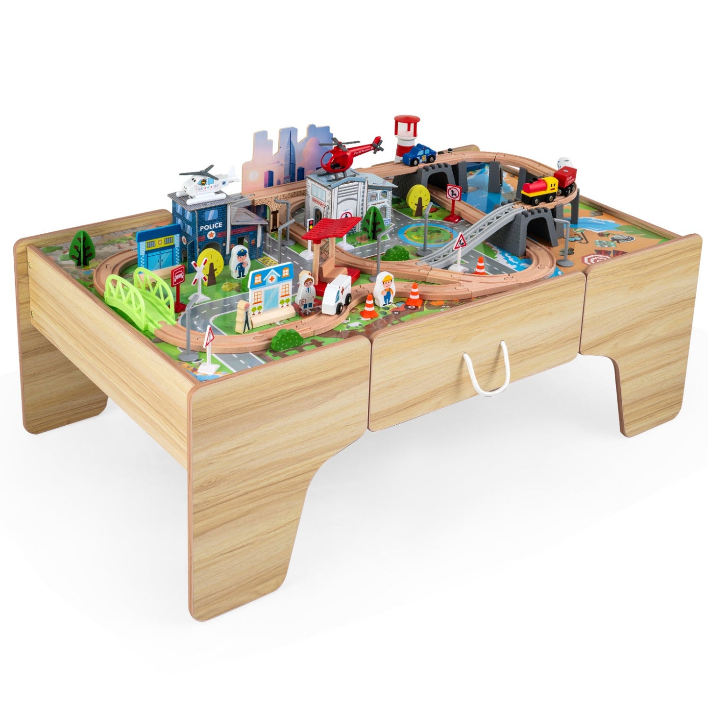Wooden Train Table | 3-in-1 | 110-Piece Set | Storage Drawer | ASTM & CPSIA | Ages 3+