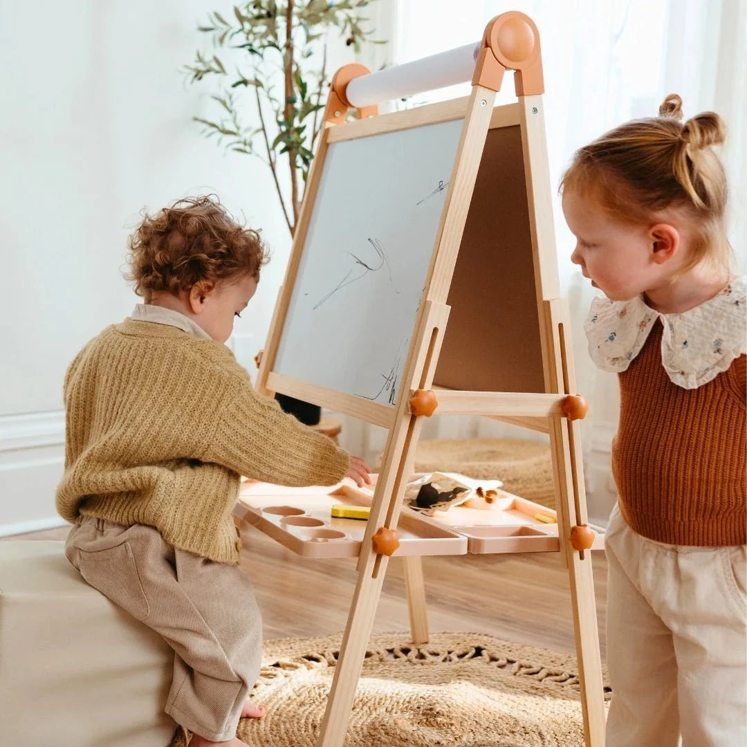 Tiny Land Magnitales Kids Art Easel, Double-Sided Magnetic Whiteboard & Chalkboard