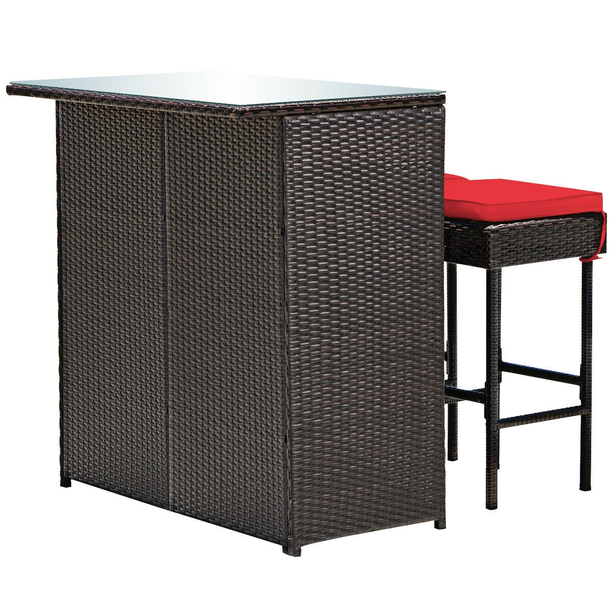 3-Piece Patio Rattan Wicker Bar Table & Stools Dining Set