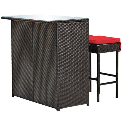 3-Piece Patio Rattan Wicker Bar Table & Stools Dining Set