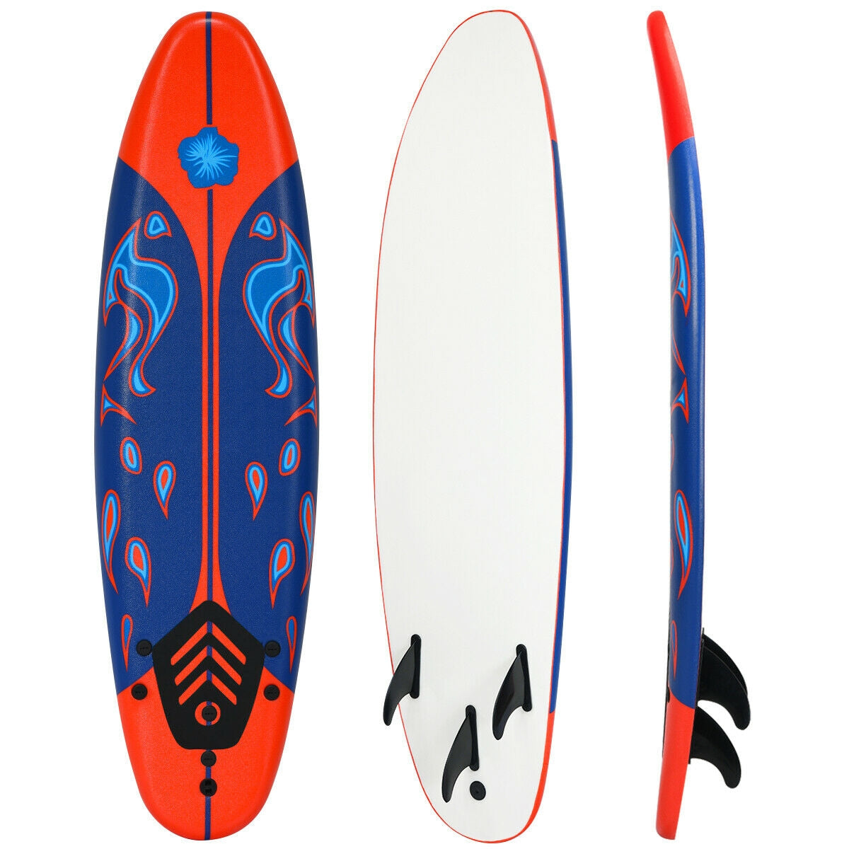 6-Foot Beginner Surfboard | 3 Detachable Fins | Leash & Traction Pad Included | Yellow, White or Red
