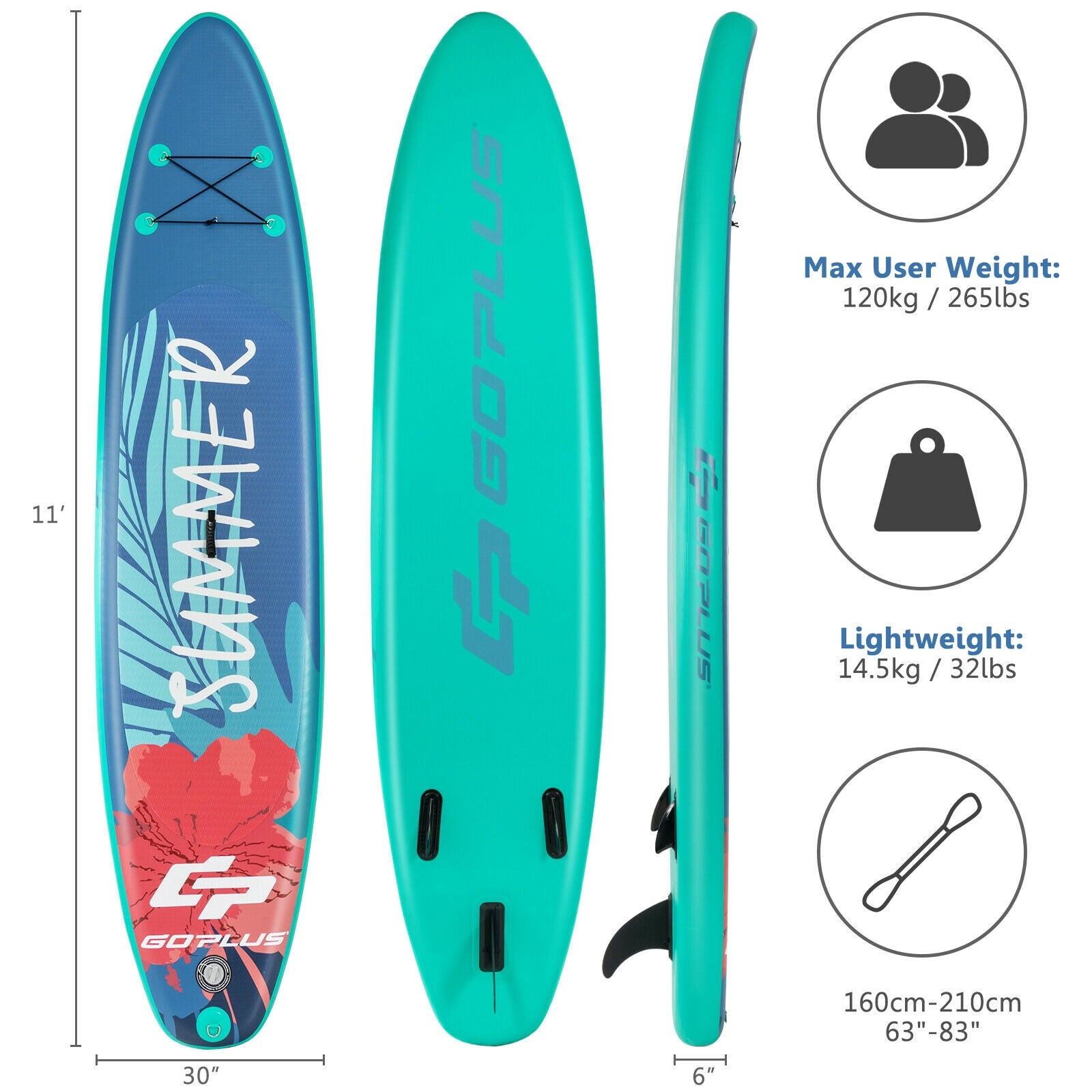 10 Ft Inflatable Stand Up Paddle Board | SUP with Paddle, Backpack & Leash - Niksstuff