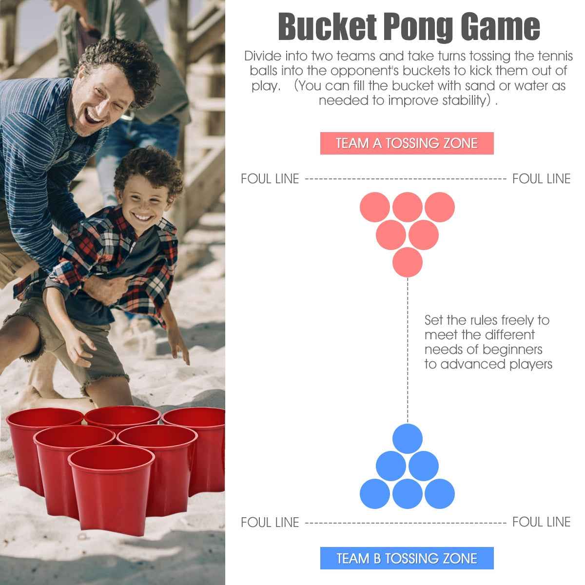 Yard Pong Giant Pong Game Set | 12 Buckets, 2 Balls & Carry Bag | All Ages