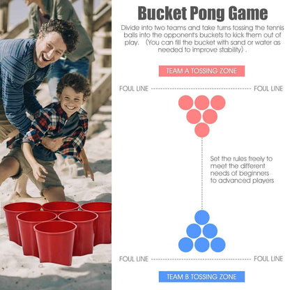 Yard Pong Giant Pong Game Set | 12 Buckets, 2 Balls & Carry Bag | All Ages