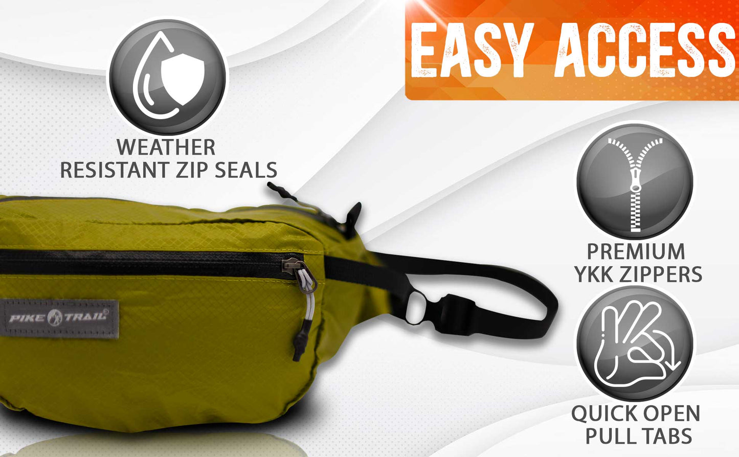 Pike Trail Fanny Pack | Water-Resistant | Hiking & Running | Orange Flame or Green Mantis