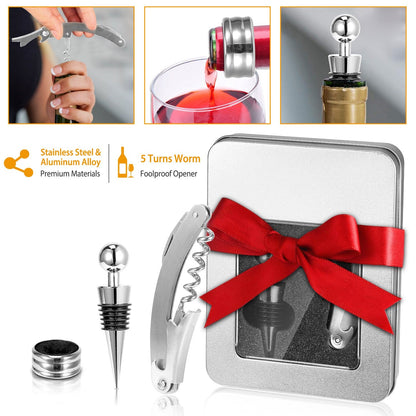 Wine Opener Set with Corkscrew, Foil Cutter, Drip Collar and Cork Stopper