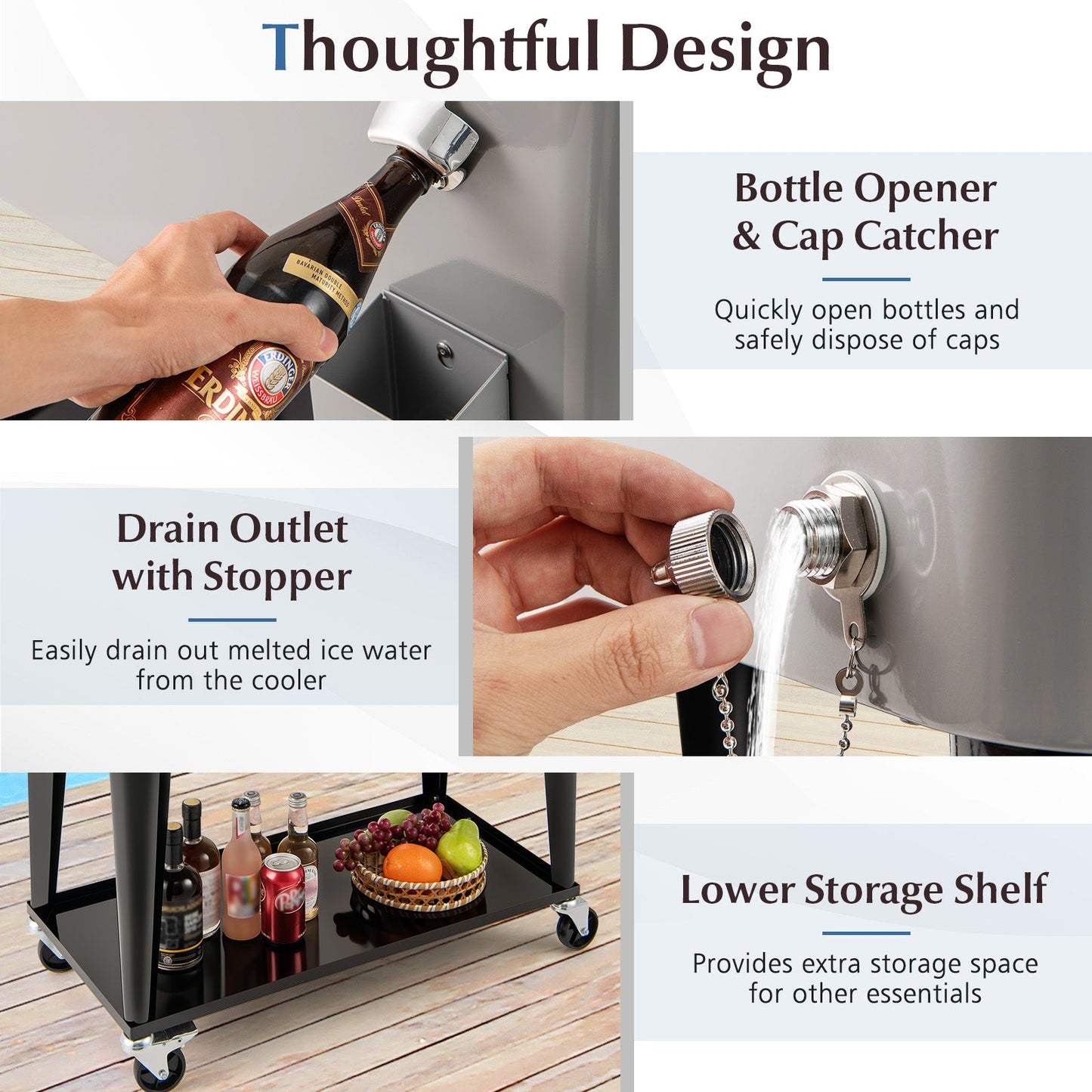 Portable Patio Cooler | 80 Qt | 48-Hour Cold Retention | Wheels, Shelf & Bottle Opener | Gray or Red
