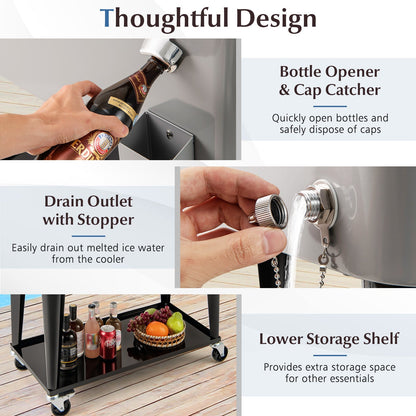Portable Patio Cooler with Bottom Storage Shelf and Bottle Opener