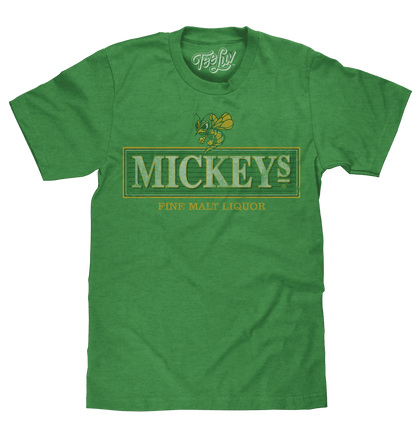 Green T-shirt with malt liquor logo and bee graphic on chest