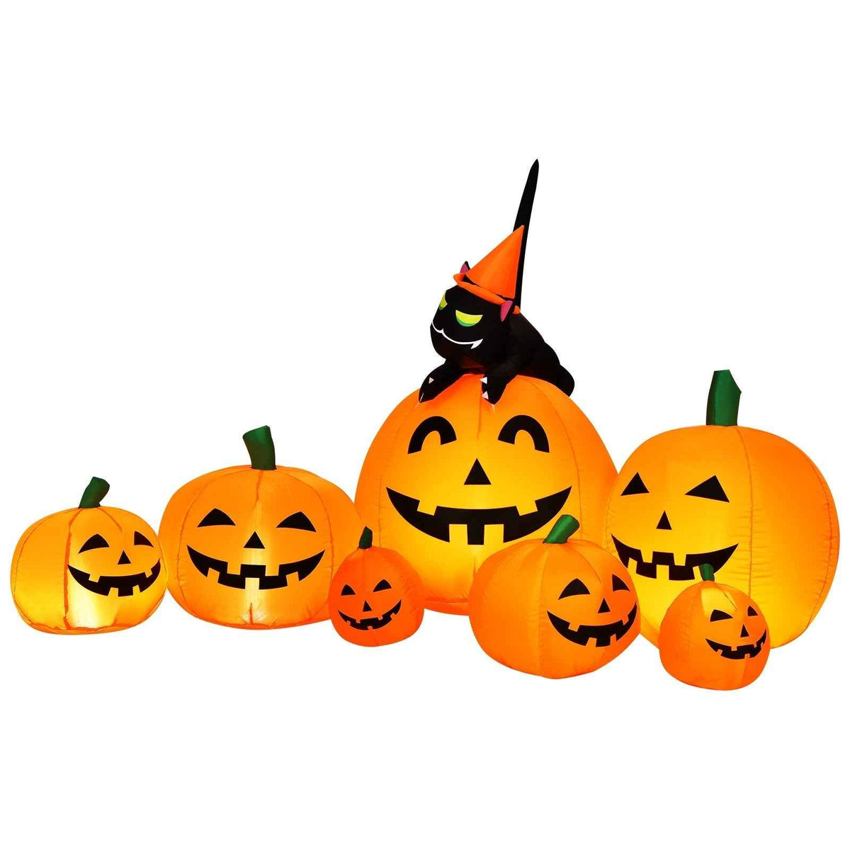 7.5 Feet Halloween Inflatable Pumpkin Combo with Witch & Black Cat
