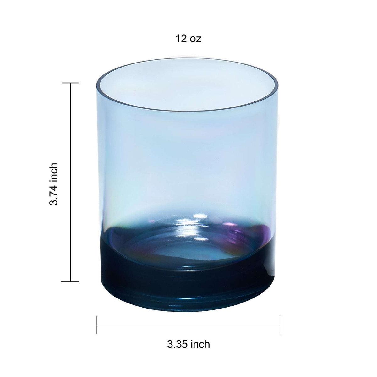 12 oz acrylic lowball tumbler dimensions: 3.7 in tall, 3.35 in diameter